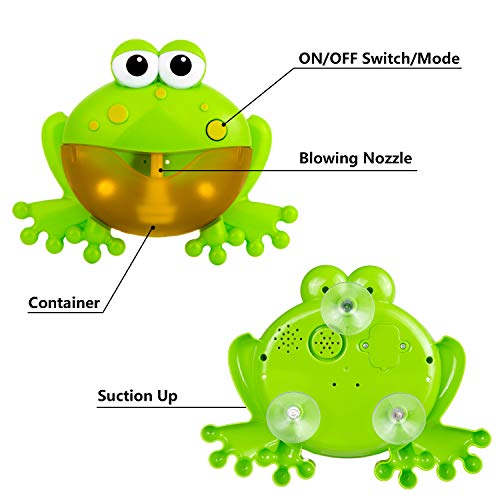 WolinTek Juguete de Baño para Bebé, Máquina de Burbujas para Bañera, Rana de Juguete con 12 Melodías Musicales,Burbuja de Baño Juguetes para Niños