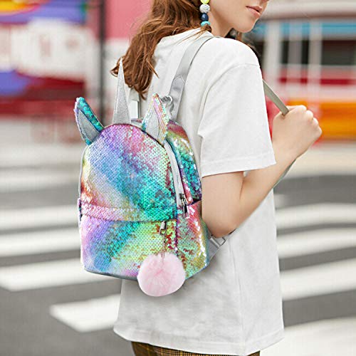 WolinTek Mochila de Unicornio, Mochila Escolar para niña, Mochila de Lentejuelas, Mochila de Viaje,Mochila de Moda Cute Glitter Girl