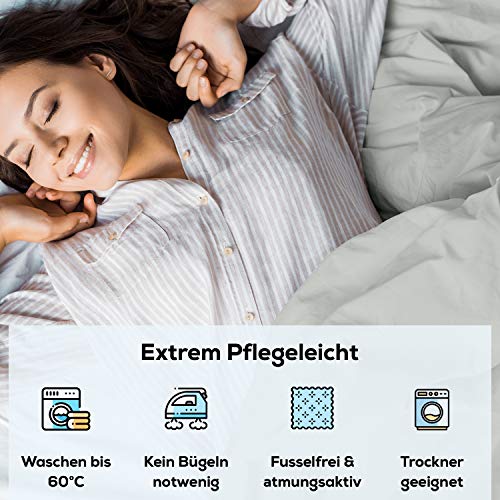 Wolkenfeld - Juego de cama (200 x 200 cm, suave y no necesita planchado, 2 piezas, funda nórdica y funda de almohada de 80 x 80 cm), color gris y blanco