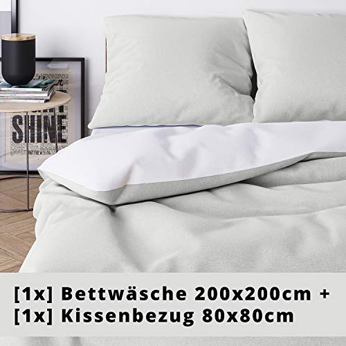 Wolkenfeld - Juego de cama (200 x 200 cm, suave y no necesita planchado, 2 piezas, funda nórdica y funda de almohada de 80 x 80 cm), color gris y blanco