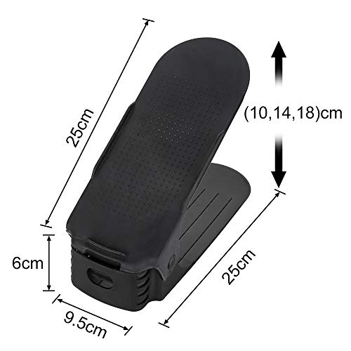 wolketon 10pcs Organizadores de Zapatos Ajustables, Durable Negro Soportes de Calzado con Ranuras Ahorro de Espacio para Tacones Altos Zapatos Planos