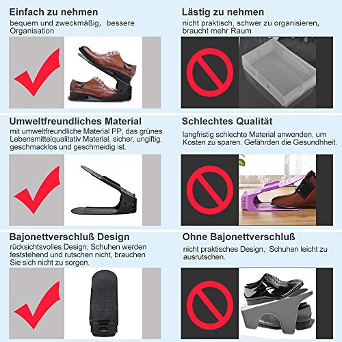 wolketon 10pcs Organizadores de Zapatos Ajustables, Durable Negro Soportes de Calzado con Ranuras Ahorro de Espacio para Tacones Altos Zapatos Planos