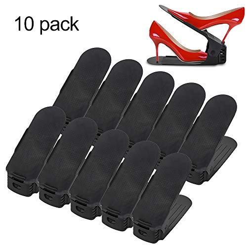 wolketon 10pcs Organizadores de Zapatos Ajustables, Durable Negro Soportes de Calzado con Ranuras Ahorro de Espacio para Tacones Altos Zapatos Planos