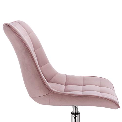 WOLTU 1x Silla de Escritorio Taburete de Trabajo Silla de Oficina Terciopelo con Ruedas Silla de Ordenador Silla Giratoria de Oficina Altura Ajustable Taburete de Trabajo Rosa BS76rs