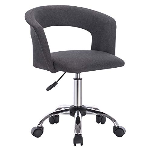 WOLTU BH39dgr Silla de Escritorio Ergonómica Silla de Ordenador Oficina Asiento de Lino Taburete de Giratorio con Ruedas Juedo de 1 Taburete de Trabajo Gris Oscuro