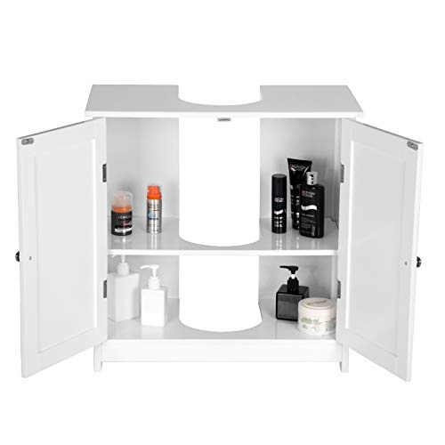 WOLTU Mueble para Debajo del Lavabo Madera, 2 Puertas para Cuarto de Baño 60x60x30cm, Blanco BZS02ws