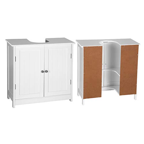 WOLTU Mueble para Debajo del Lavabo Madera, 2 Puertas para Cuarto de Baño 60x60x30cm, Blanco BZS02ws