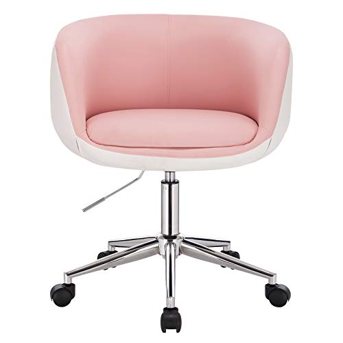 WOLTU Taburete de Trabajo Silla de Escritorio Giratoria en Piel Sintética Silla de Oficina con Ruedas Silla Despacho Ergonomica Silla Ordenador Rosa+Blanco BS105rsw