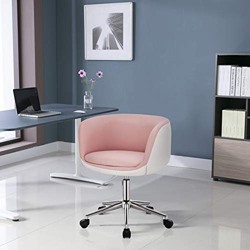 WOLTU Taburete de Trabajo Silla de Escritorio Giratoria en Piel Sintética Silla de Oficina con Ruedas Silla Despacho Ergonomica Silla Ordenador Rosa+Blanco BS105rsw