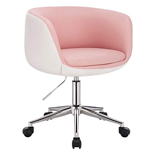 WOLTU Taburete de Trabajo Silla de Escritorio Giratoria en Piel Sintética Silla de Oficina con Ruedas Silla Despacho Ergonomica Silla Ordenador Rosa+Blanco BS105rsw