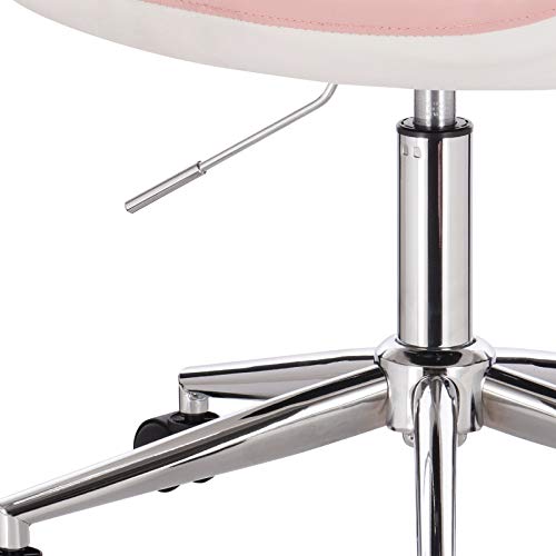 WOLTU Taburete de Trabajo Silla de Escritorio Giratoria en Piel Sintética Silla de Oficina con Ruedas Silla Despacho Ergonomica Silla Ordenador Rosa+Blanco BS105rsw