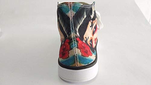 Women Lady Red Hi Top Canvas Shoes Cute Skull Lace Up Walking Trainers Pumps Blue CA4735AK UK 2/EU35