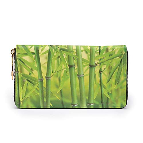 Women's Long Leather Card Holder Purse Zipper Buckle Elegant Clutch Wallet, Close Up of Bamboo Sprouts Stems Nature In Tropical Rain Forest Wildlife Asian Feng Shui,Sleek and Slim Travel Purse