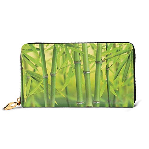 Women's Long Leather Card Holder Purse Zipper Buckle Elegant Clutch Wallet, Close Up of Bamboo Sprouts Stems Nature In Tropical Rain Forest Wildlife Asian Feng Shui,Sleek and Slim Travel Purse