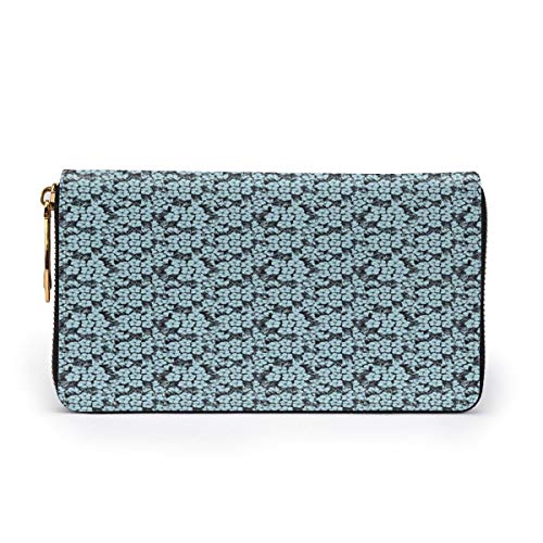 Women's Long Leather Card Holder Purse Zipper Buckle Elegant Clutch Wallet, Close Up Top View of Hydrangea Flowers Nature Elements,Sleek and Slim Travel Purse
