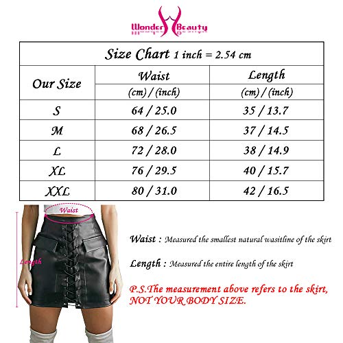 WONDER BEAUTY Mujer Faux Cuero PVC Wetlook Látex Minifalda Cintura Alta Una Línea Corto Ante Mini Falda