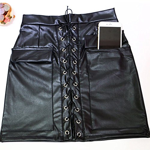 WONDER BEAUTY Mujer Faux Cuero PVC Wetlook Látex Minifalda Cintura Alta Una Línea Corto Ante Mini Falda