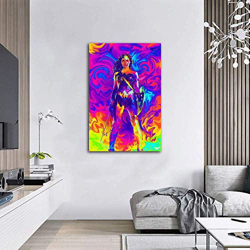 Wonder Woman 1984 Decoración de pared de oficina, arte de 40,6 x 61 cm, enmarcado de madera, WW84, película de la Liga de la Justicia, Gal Gadot DianaArt PrintHome Decor