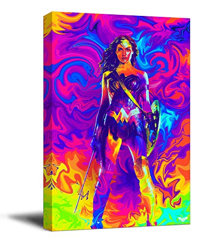 Wonder Woman 1984 Decoración de pared de oficina, arte de 40,6 x 61 cm, enmarcado de madera, WW84, película de la Liga de la Justicia, Gal Gadot DianaArt PrintHome Decor