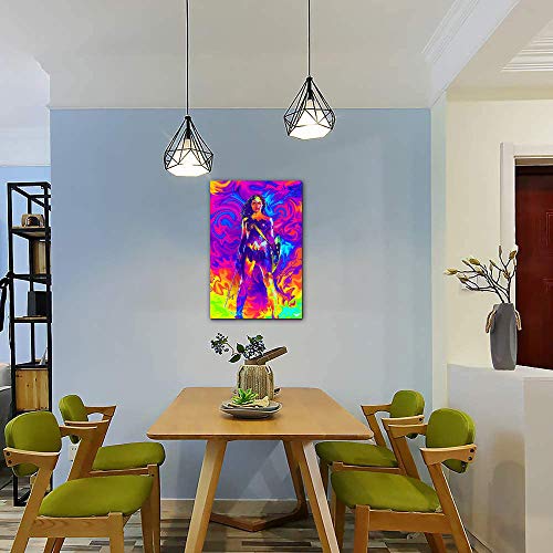 Wonder Woman 1984 Decoración de pared de oficina, arte de 40,6 x 61 cm, enmarcado de madera, WW84, película de la Liga de la Justicia, Gal Gadot DianaArt PrintHome Decor