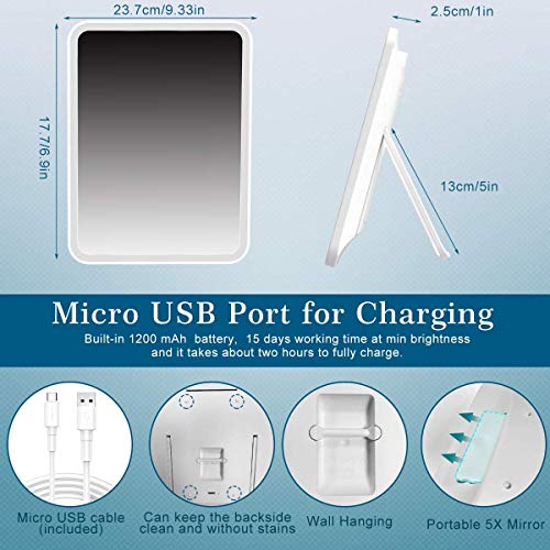 Wonepic Tabla Tabla de Maquillaje Maquillaje Espejo LED Espejo con 5 Veces Lupa Plegable portátil de Pantalla táctil del Espejo Ajustable de Pared de Maquillaje Luz