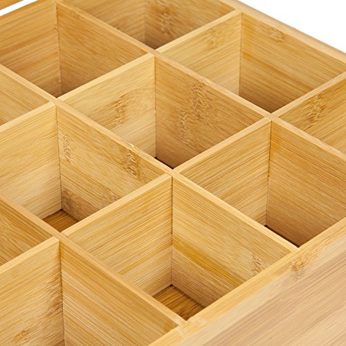 WoodLuv. Caja organizadora de bolsas de té con un almacenaje de 12 compartimentos - Hecho de bambú sostenible