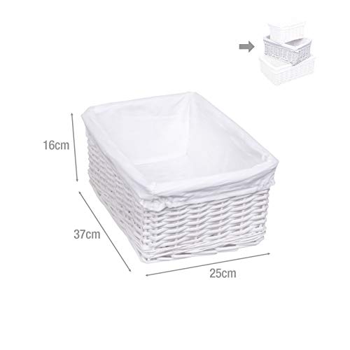 Woodluv, Cesta Mediana de Mimbre, 15,5 x 35 x 24,5 cm, Color Blanco