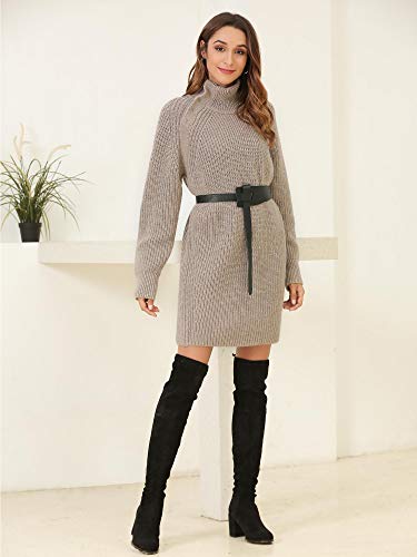 Woolen Bloom Mujeres Vestido Jersey Invierno Cuello Alto con Botón Vestido de Punto Suéter Ajustado Cuello Chaqueta para Mujer Fiesta Negocios