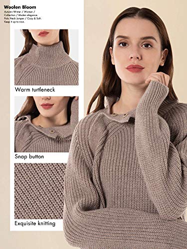 Woolen Bloom Mujeres Vestido Jersey Invierno Cuello Alto con Botón Vestido de Punto Suéter Ajustado Cuello Chaqueta para Mujer Fiesta Negocios
