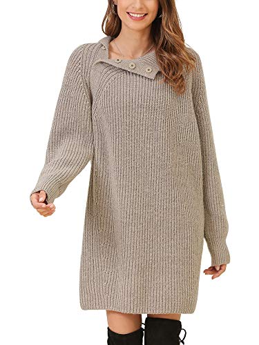 Woolen Bloom Mujeres Vestido Jersey Invierno Cuello Alto con Botón Vestido de Punto Suéter Ajustado Cuello Chaqueta para Mujer Fiesta Negocios