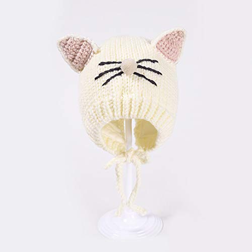 wopiaol Gorro de Punto para niños, Gorro de bebé y Gato Lindo Tejido a Mano, además de Gorro de Terciopelo, cálido de otoño e Invierno con Cordones divididos