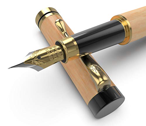 Wordsworth and Black's Pluma de caligrafía - Pluma estilográfica de madera de bambú - Convertidor de tinta recargable - escribir en diario, dibujar (madera de arce, estuche [punta mediana])