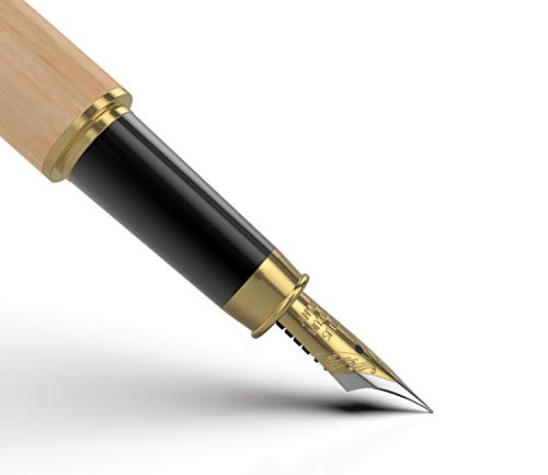Wordsworth and Black's Pluma de caligrafía - Pluma estilográfica de madera de bambú - Convertidor de tinta recargable - escribir en diario, dibujar (madera de arce, estuche [punta mediana])