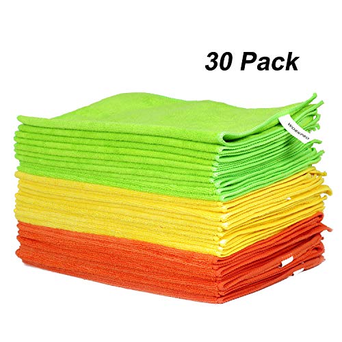 WORKPRO 30 Piezas- 3 Colores Bayetas de Limpieza Microfibra, Toallas Microfibra 80% Poliéster y 20% Poliamida para Coche y Cocina