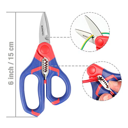 WORKPRO Tijera para Eléctricista con Pelacables 6 Pulgadas(152mm),Tijera Electricista con Funda