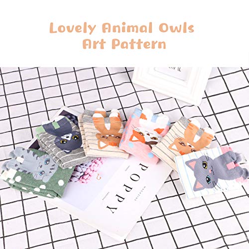 WOSTOO Calcetines de Mujer, 6 Pares Calcetines de Algodón para Mujeres Colores Mezclados Animales de Dibujos Gato Patrón Calcetines Calcetines Calientes de Divertidos Ocasionales