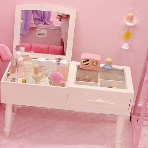 WSJIANP Tocador,Nórdico Versátil Tocador Mesa De Maquillaje,Mesa De Maquillaje con Flip Top Mirror con 5 Compartimentos De Almacenamiento,para 3-18 Años Niño Chica