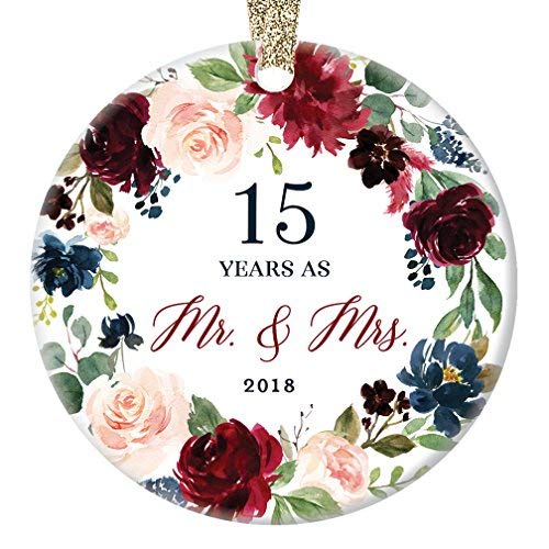 WSMBDXHJ.2018 Adorno de Navidad para 15º Aniversario de Boda, 15 años, Marido, Esposa, Pareja, decoración de árbol de Porcelana, Recuerdo de Matrimonio