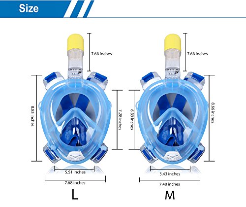 Wsobue Máscara de Buceo, Gafas Snorkel 180° Panorámica Vista Anti-Niebla Apoyo Camara Deportiva, Anti-Fugas Máscara de Snorkel para Adultos y niños (Azul S/M)