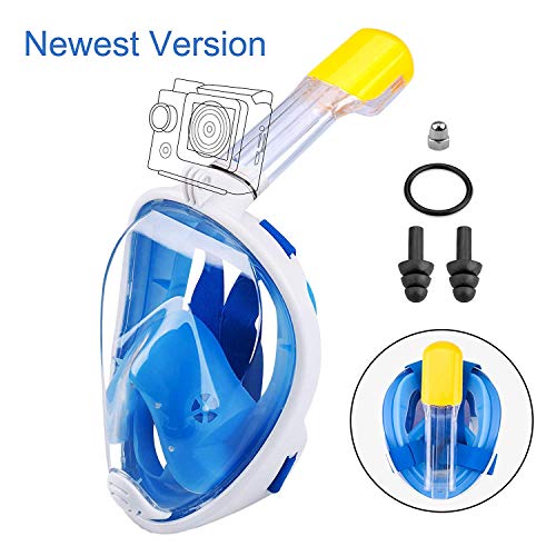 Wsobue Máscara de Buceo, Gafas Snorkel 180° Panorámica Vista Anti-Niebla Apoyo Camara Deportiva, Anti-Fugas Máscara de Snorkel para Adultos y niños (Azul S/M)