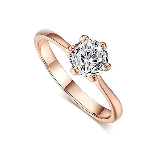 WSSVAN Classic Hot Ring, Sleek Minimalist Ladies Diamond Six-jaw Zircon Ring With Zircon Rose Gold Engagement Ring Jewelry Gift (Oro rosa, 6)