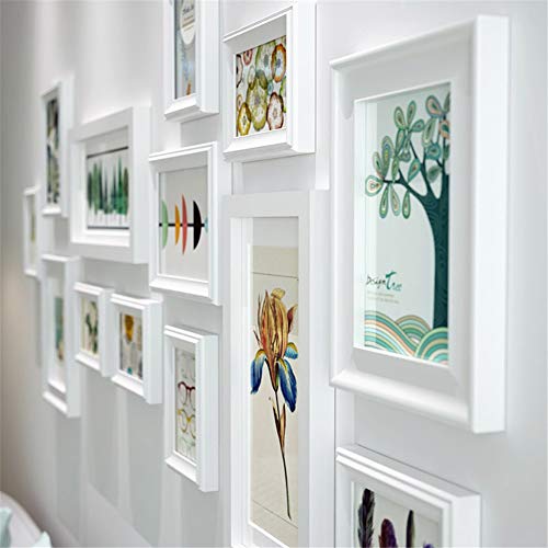 WSYL Blanco Azul Marco De Fotos Combinación Creativo Madera SÓLIDA Conjunto De Marcos con Imagenes 13 Cuadros Cubiertas 142cm X 61cm Sala De Estar Dormitorio Fotos Montado En La Pared