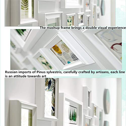 WSYL Blanco Azul Marco De Fotos Combinación Creativo Madera SÓLIDA Conjunto De Marcos con Imagenes 13 Cuadros Cubiertas 142cm X 61cm Sala De Estar Dormitorio Fotos Montado En La Pared