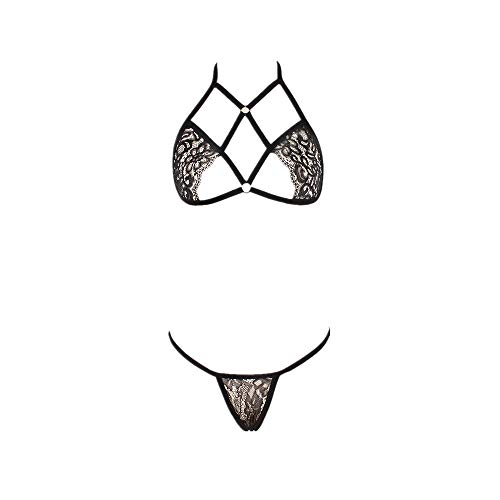 Wtohe - Sujetador de encaje de arco iris para mujer Sujetador de corsé Algodón Fino Sujetador delgado Sin respaldo Sexy Deep V Belt Set - para Mujer