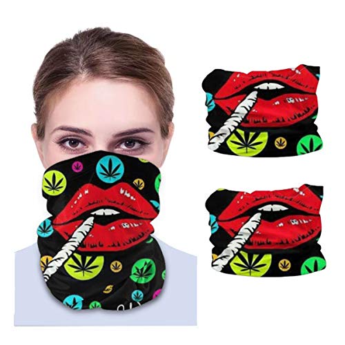 WU4FAAR - Juego de 2 pasamontañas para la cabeza, diseño de hojas de marihuana y labio ahumado