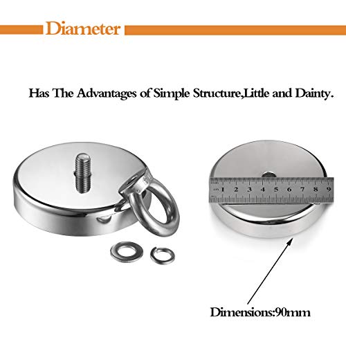 Wukong Imanes Neodimio Potentes, N52 Super Potente imán fuerza de atracción 380 Kg diámetro 90MM grosor de la 18mm imán pesca con argolla ultra potente, galvanizados y muy robusto