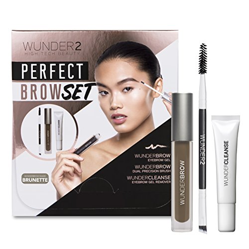 WUNDER2 WUNDERBROW Perfect BroW Set – Gel, WunderCleanse y cepillo de doble precisión, morena
