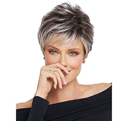 WWWIG Afro Gris Erizo Cabello Pelucas para Negro Mujeres Corto Plata Corrugado Doble Cabello 100% Calor Resistente Fibra Sintético Peluca 11 " 130 G