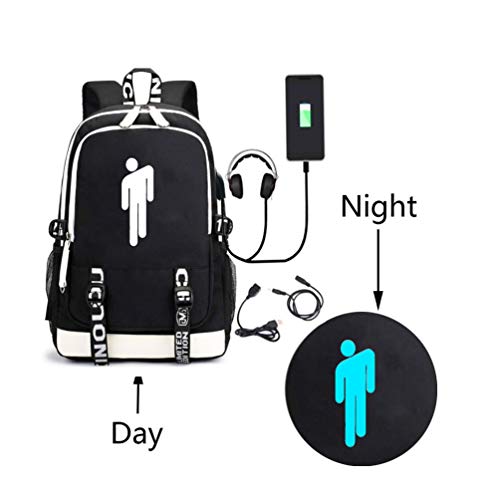 WYCY Mochila Luminosa Mochila Escolar de Gran Volumen 36L con Puerto de Carga USB y línea de Audio Mochila Escolar Unisex Mochila con Luminosa Caja de lápices (Billie Eilish)