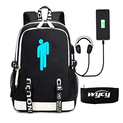 WYCY Mochila Luminosa Mochila Escolar de Gran Volumen 36L con Puerto de Carga USB y línea de Audio Mochila Escolar Unisex Mochila con Luminosa Caja de lápices (Billie Eilish)